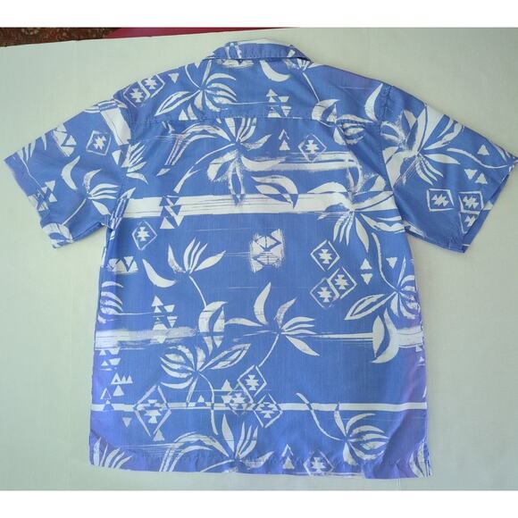 SPICY TUNA Blue White Button Up Collar Tropical Aloha Hawaiian Shirt Mens Meduim - Picture 7 of 7